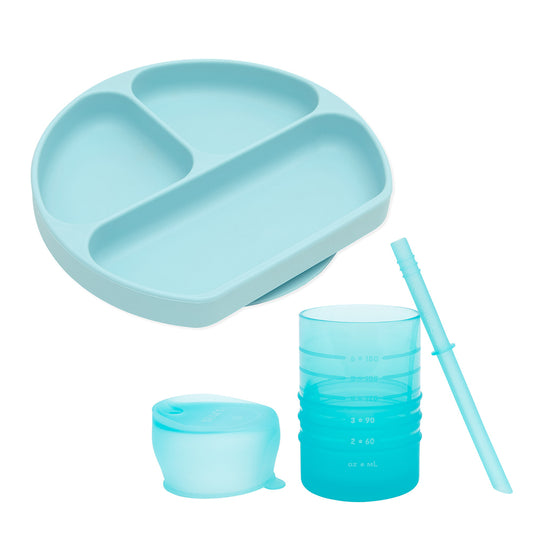 Grip Dish Everyday 4-Piece Mealtime Set: Blue banner