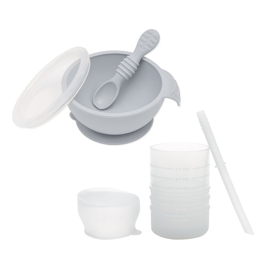 First Foods Everyday 6-Piece Mealtime Set: Gray banner