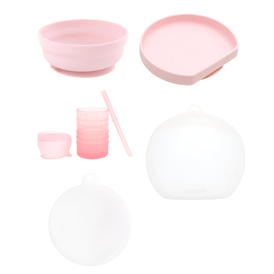 Grip Plate Complete 7-Piece Mealtime Set: Pink banner