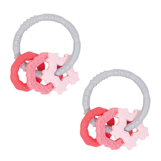 Silicone Teething Charms 2 Pack: Pink banner